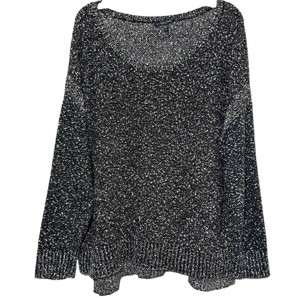 Eileen Fisher Woman 3X Black White Marled Cotton Boxy Dolman Sweater